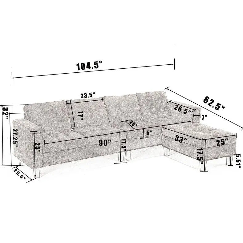 Modulares 5-Sitzer L-förmiges umwandelbares Sektionssofa