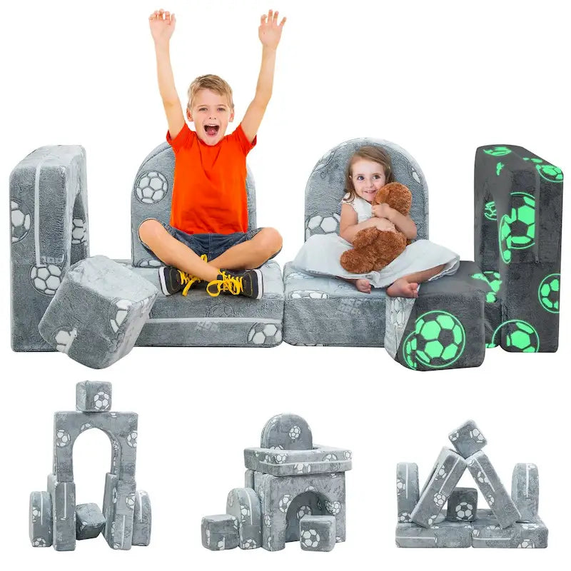 Mieres Modulares Kindersofa, Modulares Kleinkindersofa mit Leuchtfunktion, Ausklappbares Spielsofa für Kinder mit 2 Sitzen
