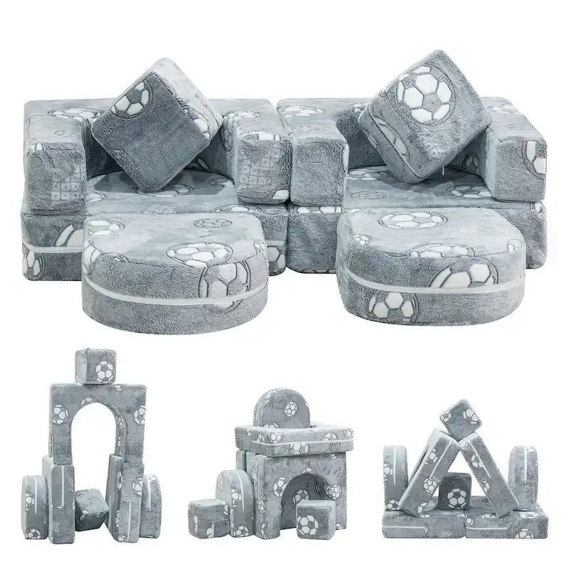 Mieres Modulares Kindersofa, Modulares Kleinkindersofa mit Leuchtfunktion, Ausklappbares Spielsofa für Kinder mit 2 Sitzen