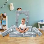 Mieres Modulares Kindersofa, Modulares Kleinkindersofa mit Leuchtfunktion, Ausklappbares Spielsofa für Kinder mit 2 Sitzen