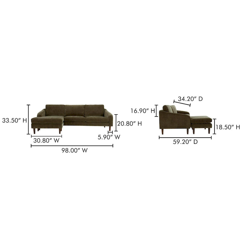 NADAAL STUDIOS Drew, Sektionalsofa mit umkehrbarer Recamiere, Dunkelbraun - 98 X 59,2 X 33,5