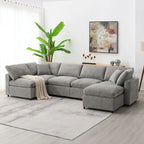 U-förmiges modulares Chenille-Schlafsofa mit Ottomane