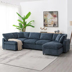 U-förmiges modulares Chenille-Schlafsofa mit Ottomane