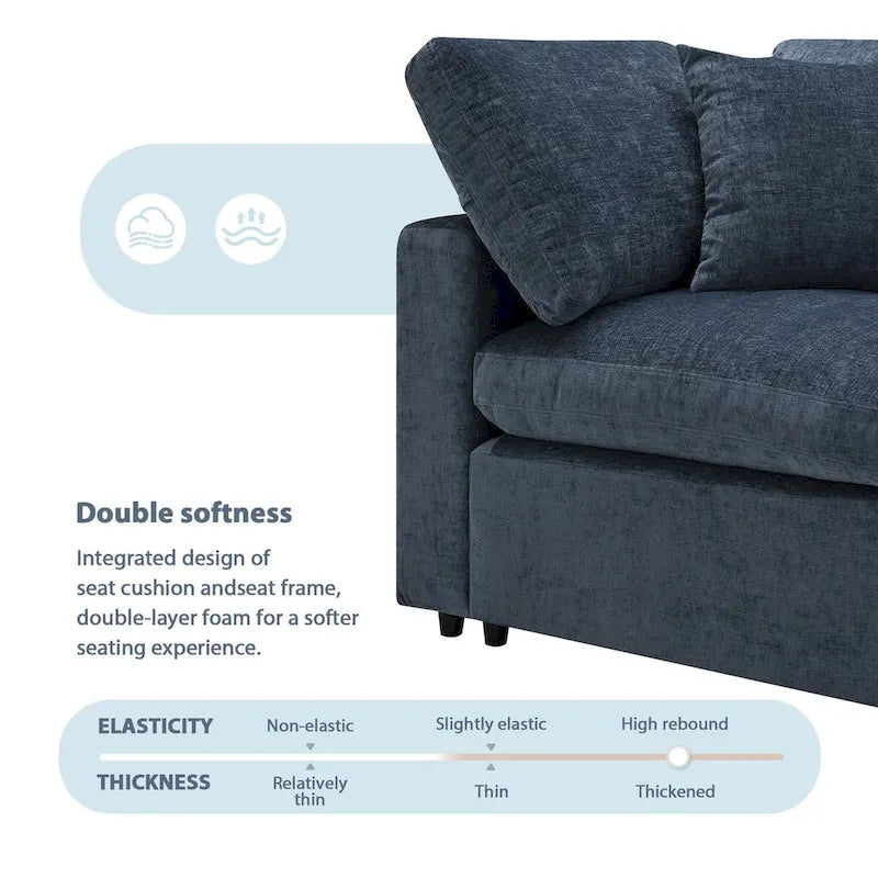 U-förmiges modulares Chenille-Schlafsofa mit Ottomane
