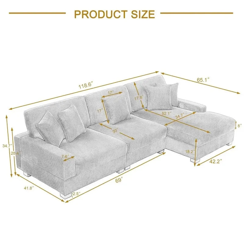 Übergroßes L-förmiges modulares Ecksofa-Set Polstersofa Couch