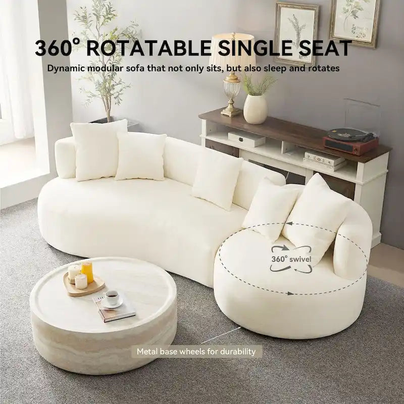Modernes 2-in-1 Ecksofa mit Rundung und drehbarer Funktion, 360° drehbares gemütliches 4-Sitzer Polstersofa