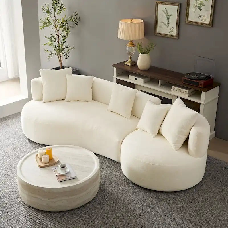 Modernes 2-in-1 Ecksofa mit Rundung und drehbarer Funktion, 360° drehbares gemütliches 4-Sitzer Polstersofa