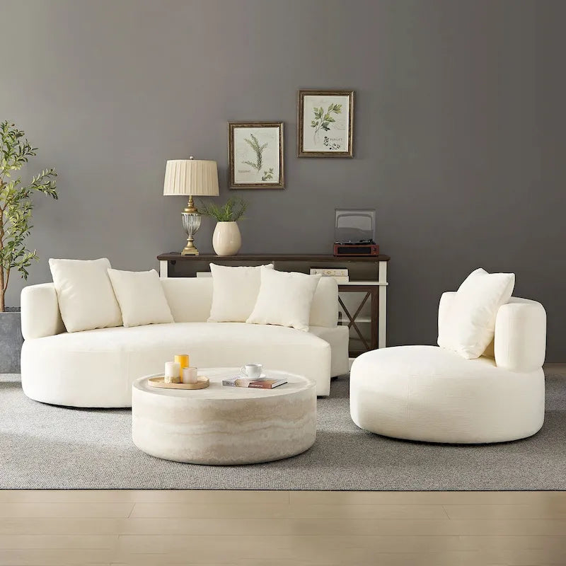 Modernes 2-in-1 Ecksofa mit Rundung und drehbarer Funktion, 360° drehbares gemütliches 4-Sitzer Polstersofa