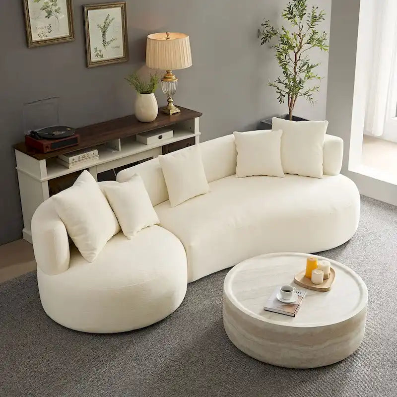 Modernes 2-in-1 Ecksofa mit Rundung und drehbarer Funktion, 360° drehbares gemütliches 4-Sitzer Polstersofa