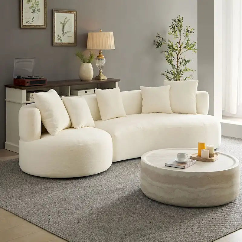Modernes 2-in-1 Ecksofa mit Rundung und drehbarer Funktion, 360° drehbares gemütliches 4-Sitzer Polstersofa