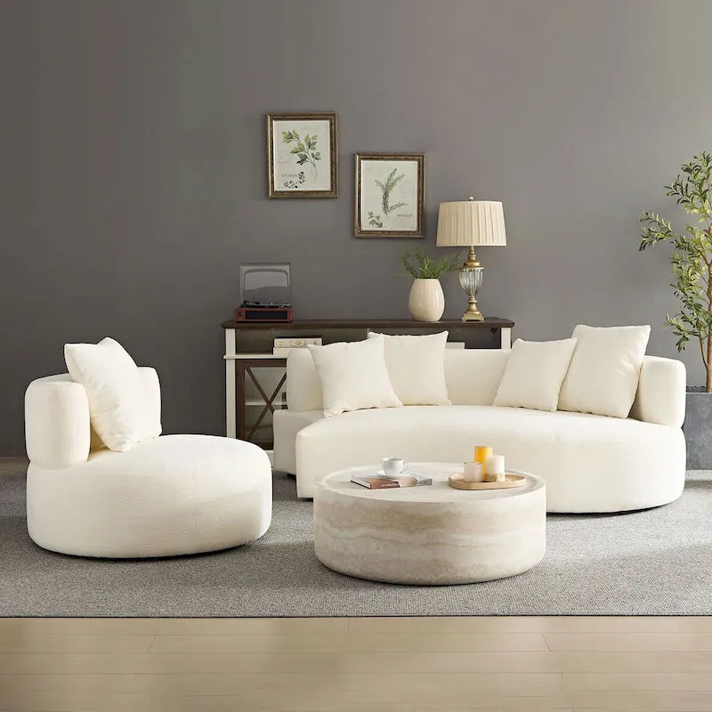 Modernes 2-in-1 Ecksofa mit Rundung und drehbarer Funktion, 360° drehbares gemütliches 4-Sitzer Polstersofa