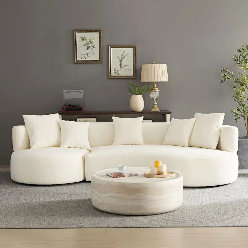 Modernes 2-in-1 Ecksofa mit Rundung und drehbarer Funktion, 360° drehbares gemütliches 4-Sitzer Polstersofa