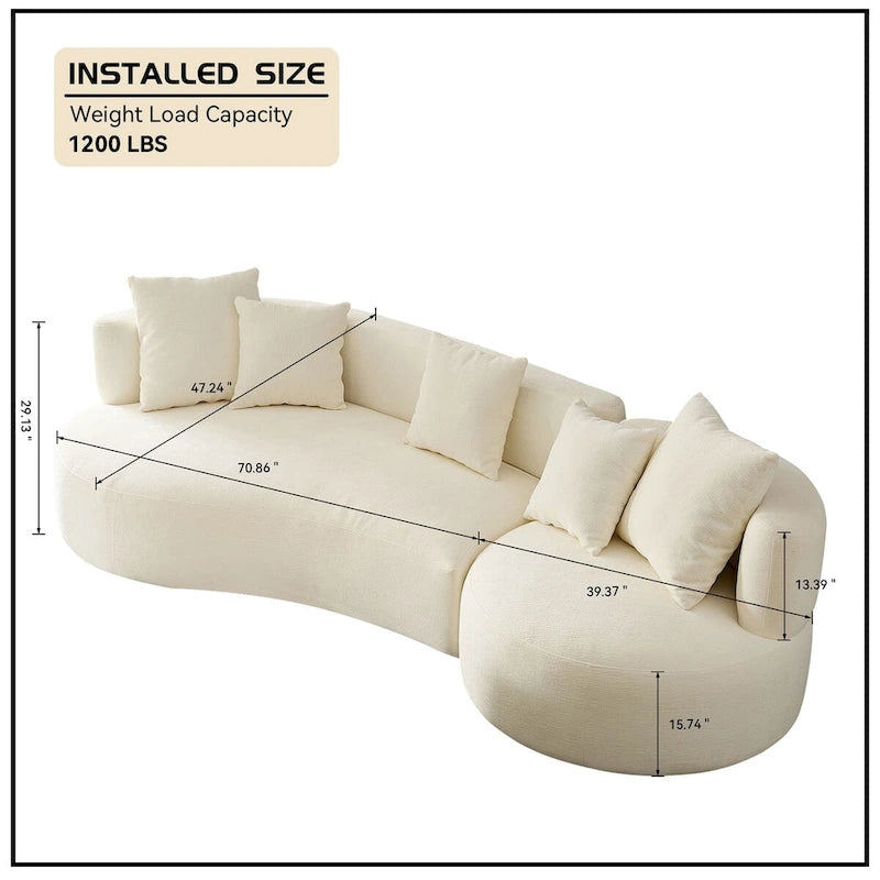 Modernes 2-in-1 Ecksofa mit Rundung und drehbarer Funktion, 360° drehbares gemütliches 4-Sitzer Polstersofa