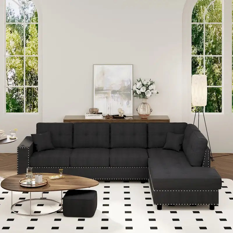 Merax L-förmiges modulares Sektionssofa aus Leinen mit Kissen