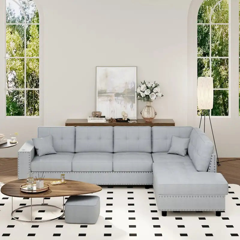 Merax L-förmiges modulares Sektionssofa aus Leinen mit Kissen