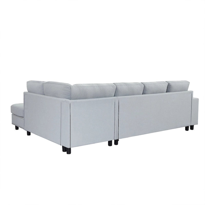 Merax L-förmiges modulares Sektionssofa aus Leinen mit Kissen