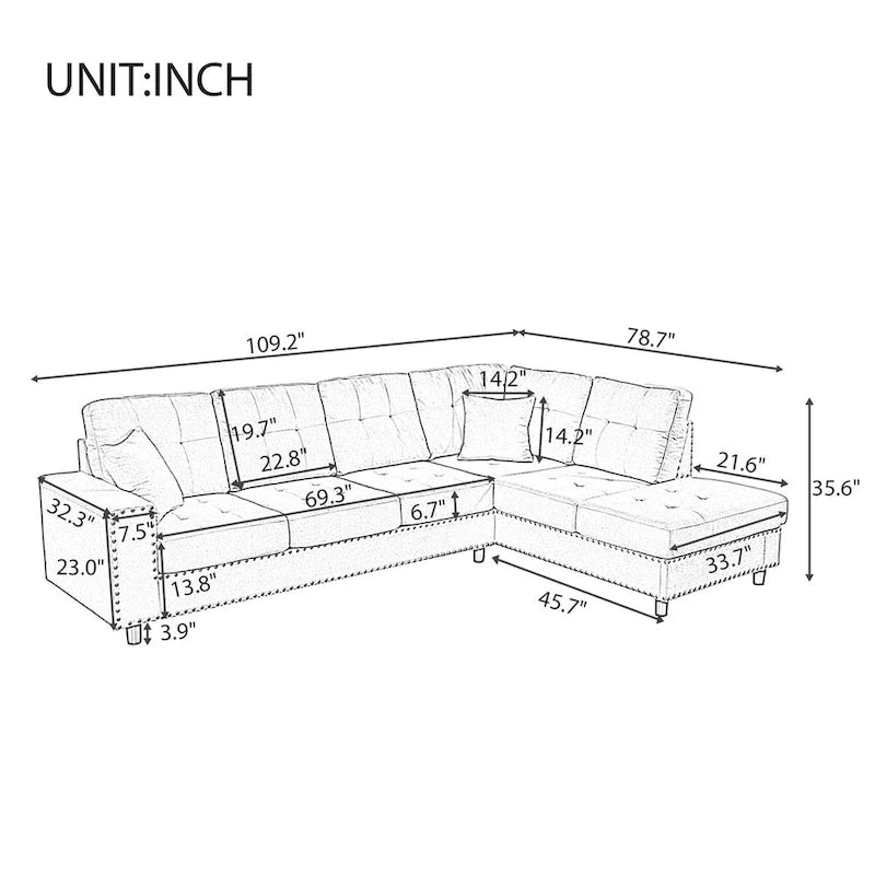 Merax L-förmiges modulares Sektionssofa aus Leinen mit Kissen