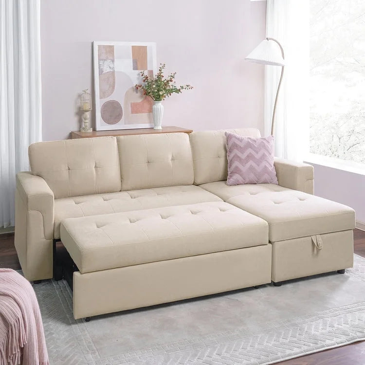 Umwandelbares L-förmiges Schlafsofa mit Stauraum, modernes Schlafsofa für das Wohnzimmer
