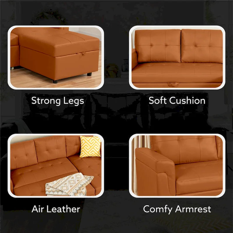 Umwandelbares L-förmiges Schlafsofa mit Stauraum, modernes Schlafsofa für das Wohnzimmer
