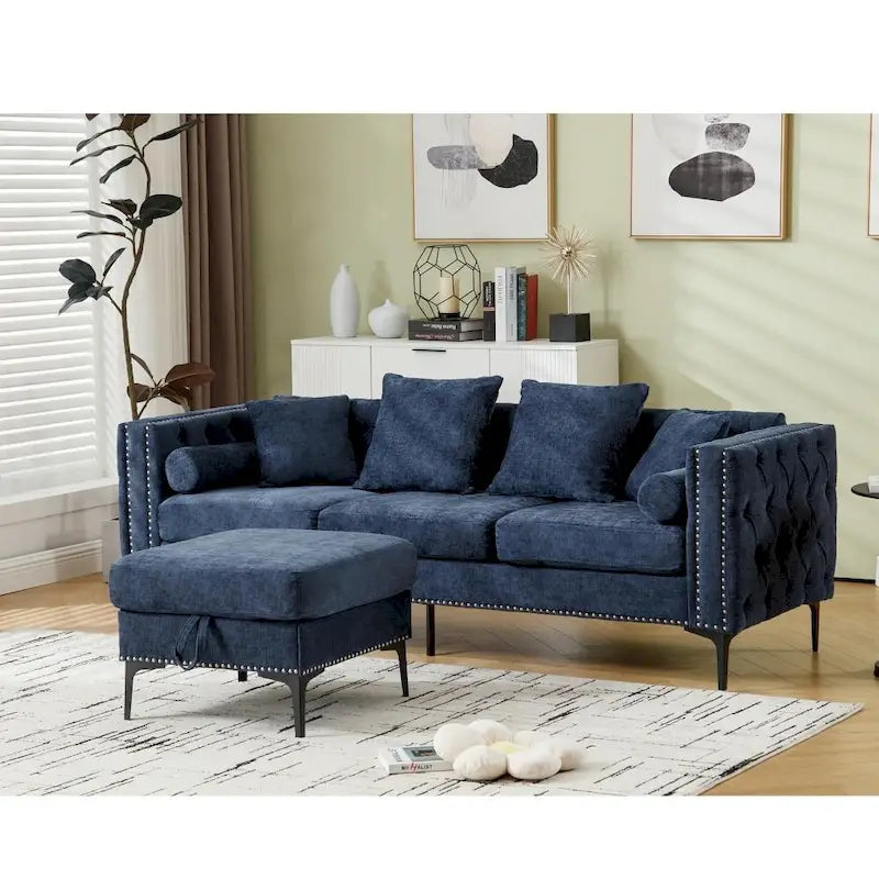 Modernes umwandelbares L-förmiges Sektionalsofa aus getuftetem Chenille