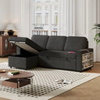 Oaks Aura 85.8 Zoll Ausziehbares Schlafsofa, L-förmige Couch mit USB-Anschluss, umwandelbares Schlafsofa mit Ablageregalen