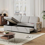 Oaks Aura 85.8 Zoll Ausziehbares Schlafsofa, L-förmige Couch mit USB-Anschluss, umwandelbares Schlafsofa mit Ablageregalen