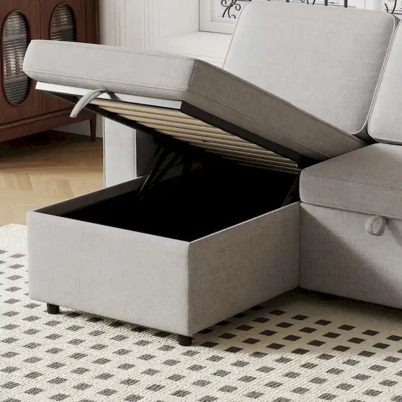 Oaks Aura 85.8 Zoll Ausziehbares Schlafsofa, L-förmige Couch mit USB-Anschluss, umwandelbares Schlafsofa mit Ablageregalen