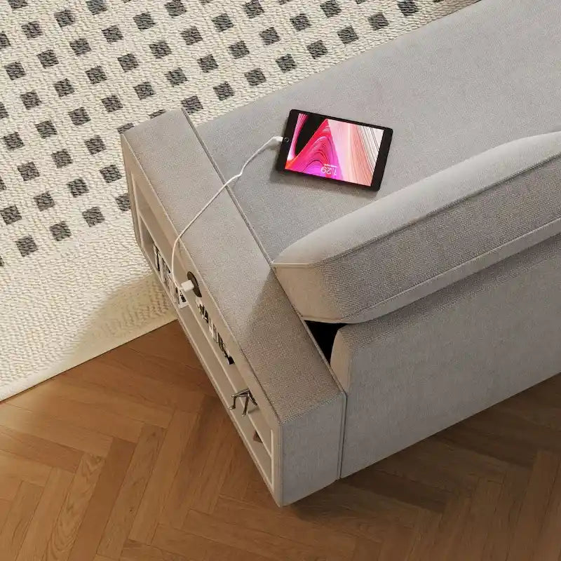 Oaks Aura 85.8 Zoll Ausziehbares Schlafsofa, L-förmige Couch mit USB-Anschluss, umwandelbares Schlafsofa mit Ablageregalen