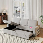 Oaks Aura 85.8 Zoll Ausziehbares Schlafsofa, L-förmige Couch mit USB-Anschluss, umwandelbares Schlafsofa mit Ablageregalen
