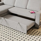 Oaks Aura 85.8 Zoll Ausziehbares Schlafsofa, L-förmige Couch mit USB-Anschluss, umwandelbares Schlafsofa mit Ablageregalen