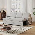 Oaks Aura 85.8 Zoll Ausziehbares Schlafsofa, L-förmige Couch mit USB-Anschluss, umwandelbares Schlafsofa mit Ablageregalen