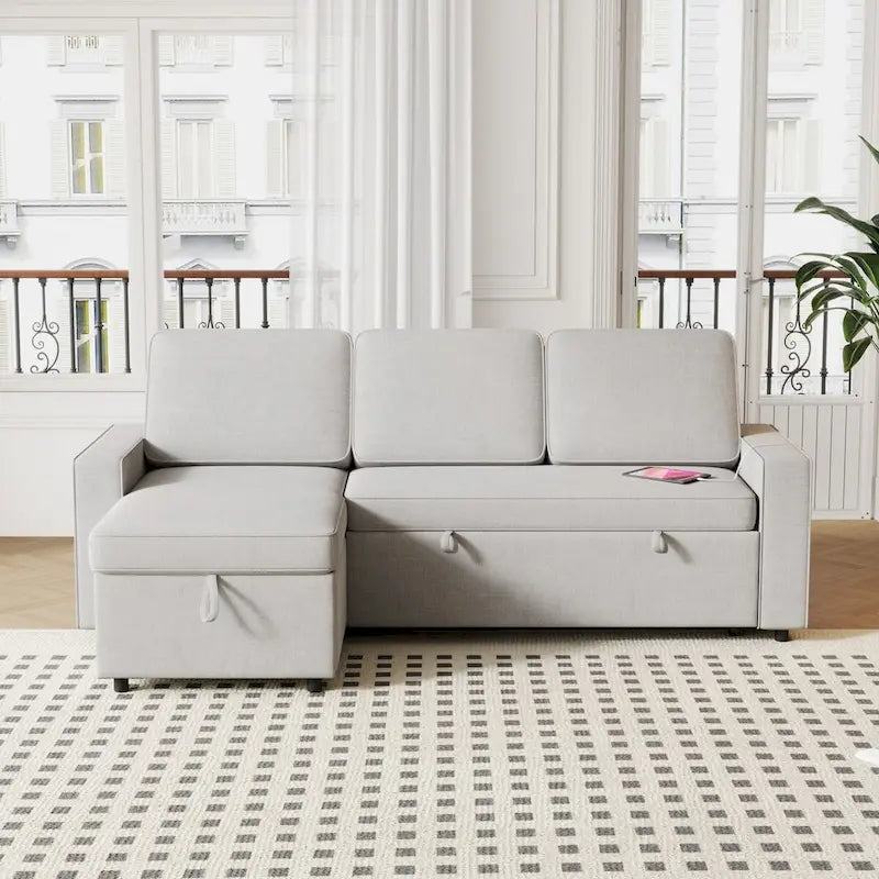 Oaks Aura 85.8 Zoll Ausziehbares Schlafsofa, L-förmige Couch mit USB-Anschluss, umwandelbares Schlafsofa mit Ablageregalen