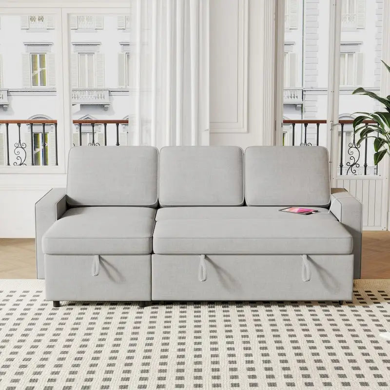 Oaks Aura 85.8 Zoll Ausziehbares Schlafsofa, L-förmige Couch mit USB-Anschluss, umwandelbares Schlafsofa mit Ablageregalen