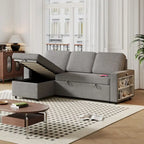Oaks Aura 85.8 Zoll Ausziehbares Schlafsofa, L-förmige Couch mit USB-Anschluss, umwandelbares Schlafsofa mit Ablageregalen