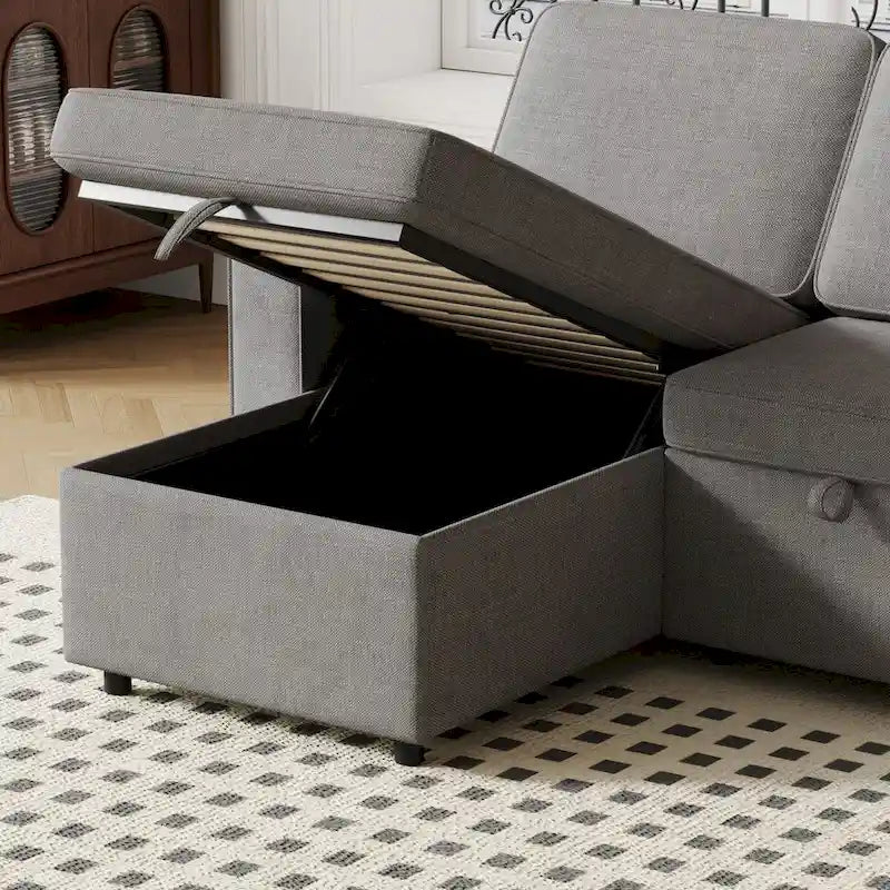 Oaks Aura 85.8 Zoll Ausziehbares Schlafsofa, L-förmige Couch mit USB-Anschluss, umwandelbares Schlafsofa mit Ablageregalen