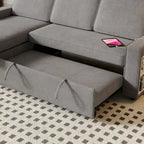 Oaks Aura 85.8 Zoll Ausziehbares Schlafsofa, L-förmige Couch mit USB-Anschluss, umwandelbares Schlafsofa mit Ablageregalen