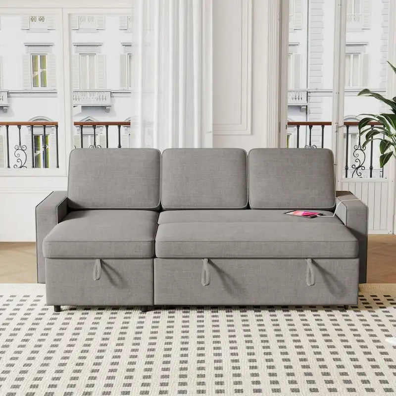 Oaks Aura 85.8 Zoll Ausziehbares Schlafsofa, L-förmige Couch mit USB-Anschluss, umwandelbares Schlafsofa mit Ablageregalen