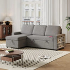 Oaks Aura 85.8 Zoll Ausziehbares Schlafsofa, L-förmige Couch mit USB-Anschluss, umwandelbares Schlafsofa mit Ablageregalen