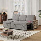Oaks Aura 85.8 Zoll Ausziehbares Schlafsofa, L-förmige Couch mit USB-Anschluss, umwandelbares Schlafsofa mit Ablageregalen