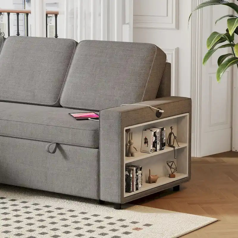 Oaks Aura 85.8 Zoll Ausziehbares Schlafsofa, L-förmige Couch mit USB-Anschluss, umwandelbares Schlafsofa mit Ablageregalen