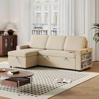Oaks Aura 85.8 Zoll Ausziehbares Schlafsofa, L-förmige Couch mit USB-Anschluss, umwandelbares Schlafsofa mit Ablageregalen