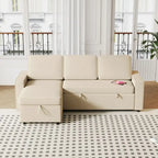 Oaks Aura 85.8 Zoll Ausziehbares Schlafsofa, L-förmige Couch mit USB-Anschluss, umwandelbares Schlafsofa mit Ablageregalen