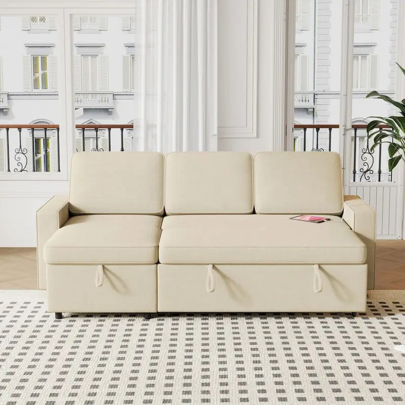Oaks Aura 85.8 Zoll Ausziehbares Schlafsofa, L-förmige Couch mit USB-Anschluss, umwandelbares Schlafsofa mit Ablageregalen