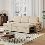 Oaks Aura 85.8 Zoll Ausziehbares Schlafsofa, L-förmige Couch mit USB-Anschluss, umwandelbares Schlafsofa mit Ablageregalen