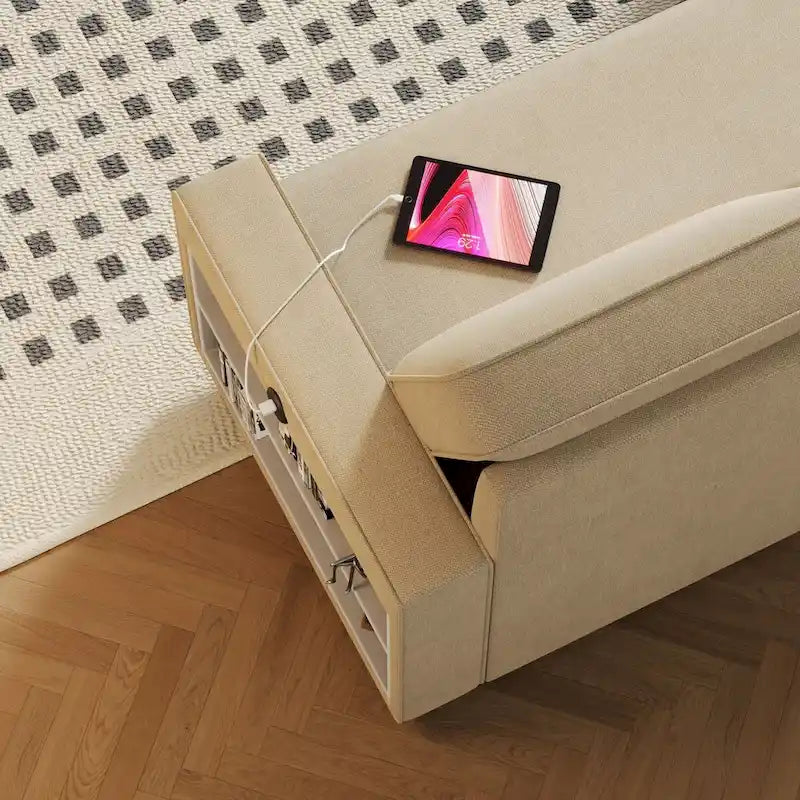 Oaks Aura 85.8 Zoll Ausziehbares Schlafsofa, L-förmige Couch mit USB-Anschluss, umwandelbares Schlafsofa mit Ablageregalen