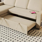 Oaks Aura 85.8 Zoll Ausziehbares Schlafsofa, L-förmige Couch mit USB-Anschluss, umwandelbares Schlafsofa mit Ablageregalen