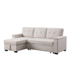 Lusy 85 Inch Reversible Sleeper Sectional Sofa with Storage Chaise, Beige