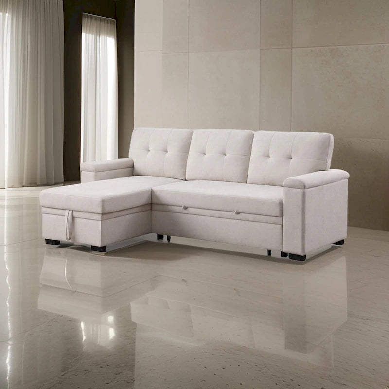 Lusy 85 Zoll Schlafsofa mit Recamiere und Stauraum, Beige