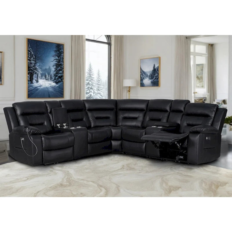 109 motorisiertes Ecksofa mit Relaxfunktion, modulares Wohnzimmer-Liegesofa mit 2 Ablagekonsolen und 4 Getränkehaltern