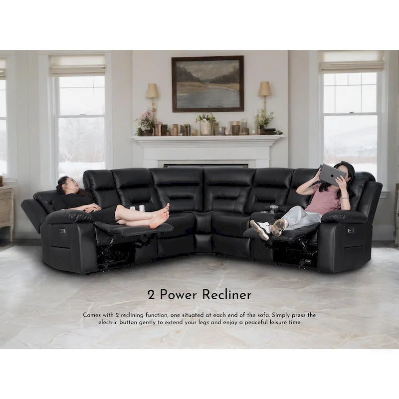 109 motorisiertes Ecksofa mit Relaxfunktion, modulares Wohnzimmer-Liegesofa mit 2 Ablagekonsolen und 4 Getränkehaltern